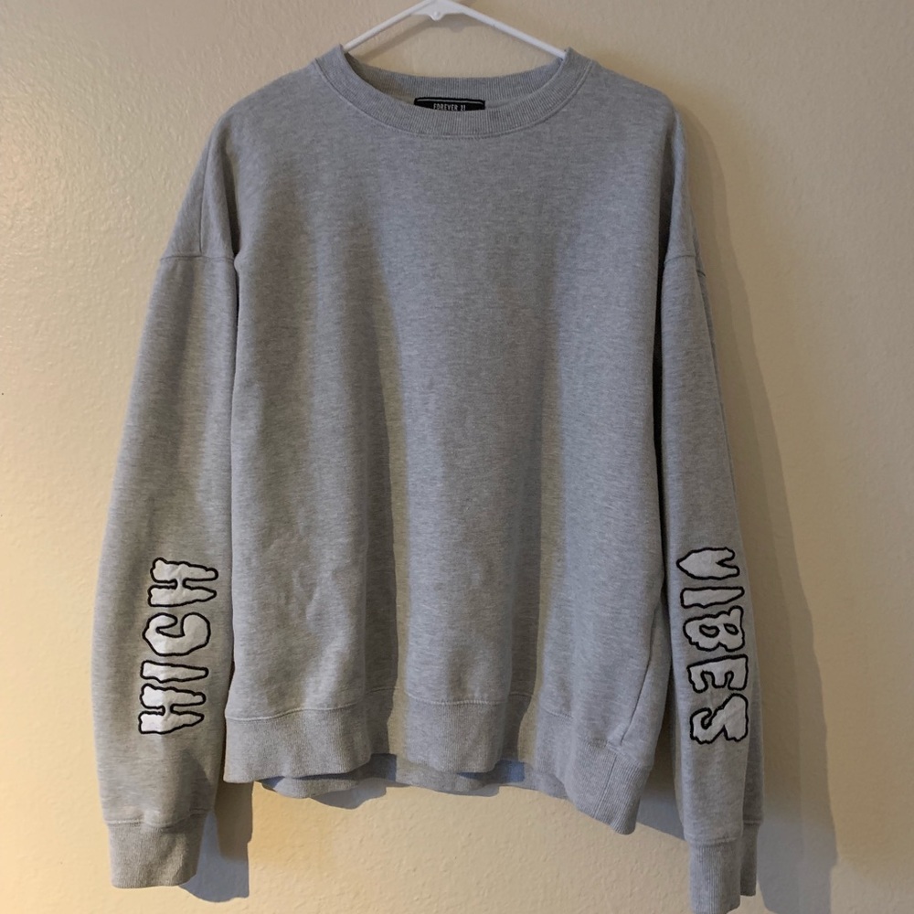 Grey Sweatshirt with Sleeve Patches